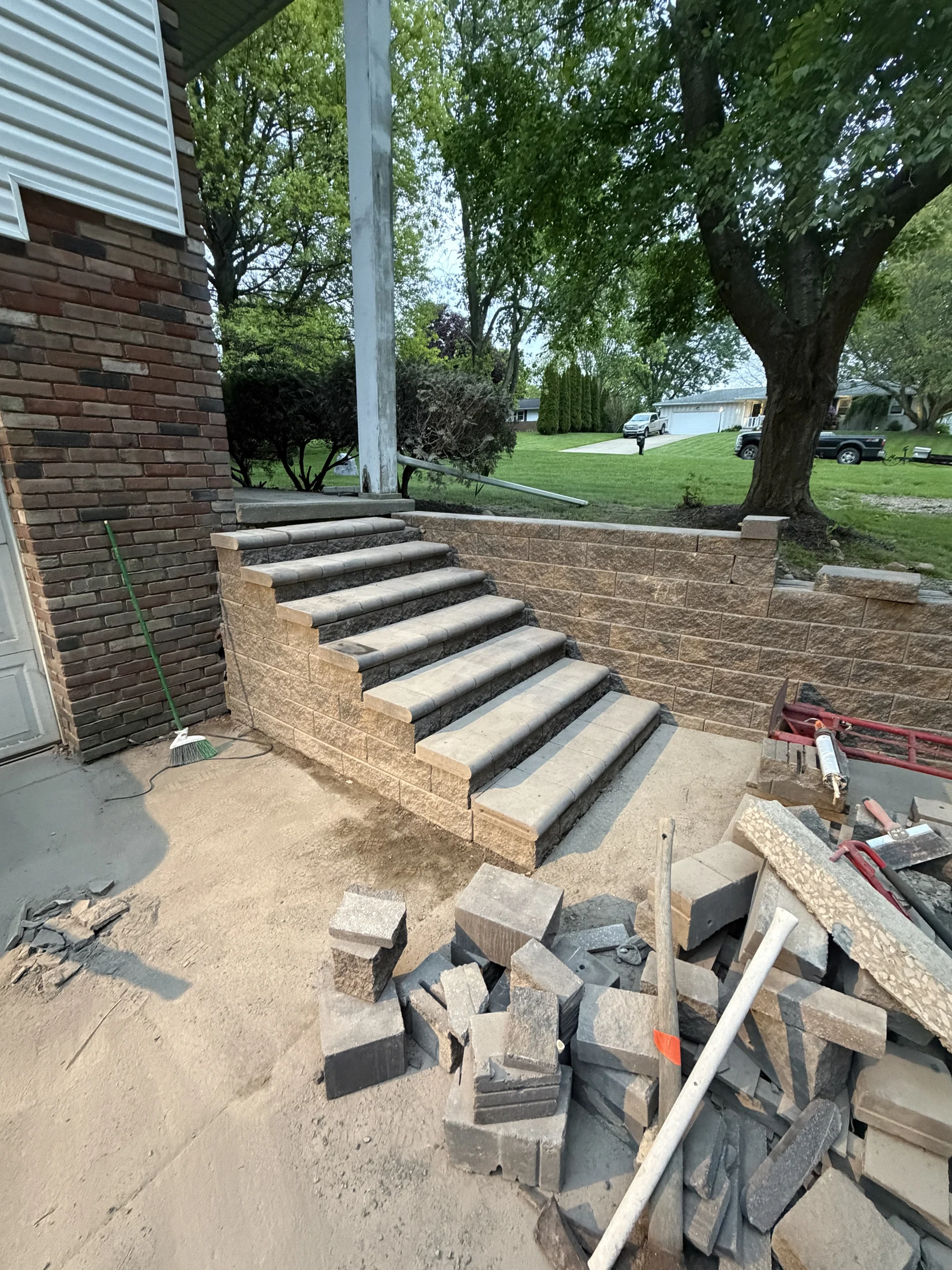 Stone steps before the railing installation
